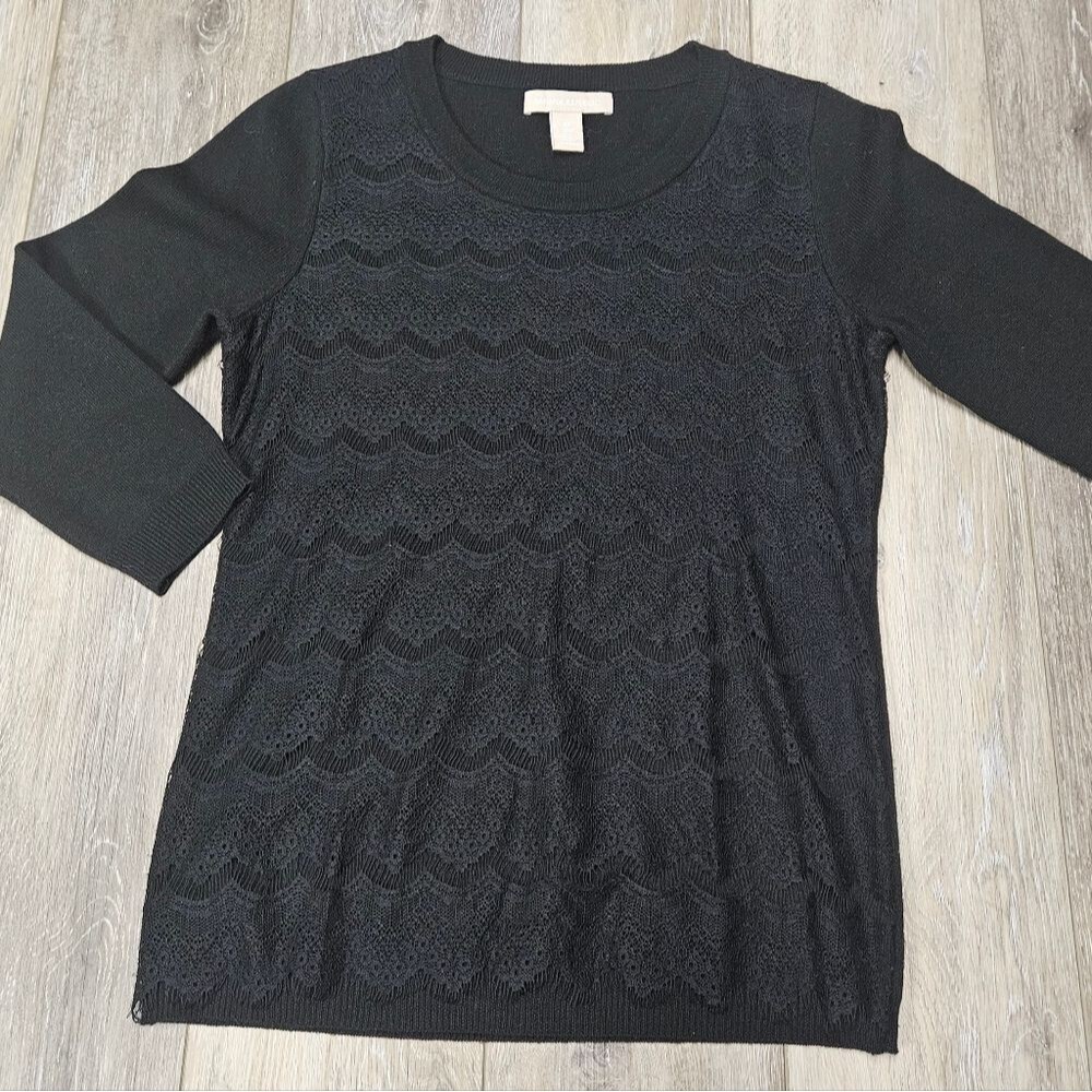 Banana Republic Wool Blend Lace Overlay Top Blouse Black Women's XS Casual